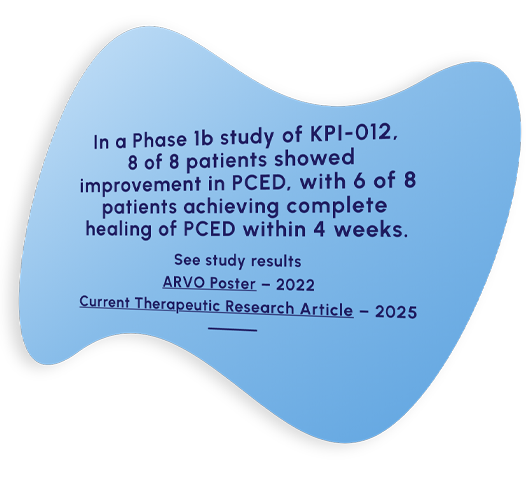 In a Phase 1b study of KPI-012, 8 of 8 patients showed improvement in PCED, with 6 of 8 patients achieving complete healing of PCED within 4 weeks.